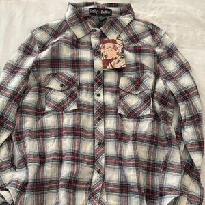 Polly & Esther Red and Black Casual Button Down Shirt